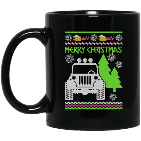 Ugly Jeep Sweater Christmas Gift for Jeep Lover Owner Addicted 11 oz Black Mug - Black / One Size - Drinkware