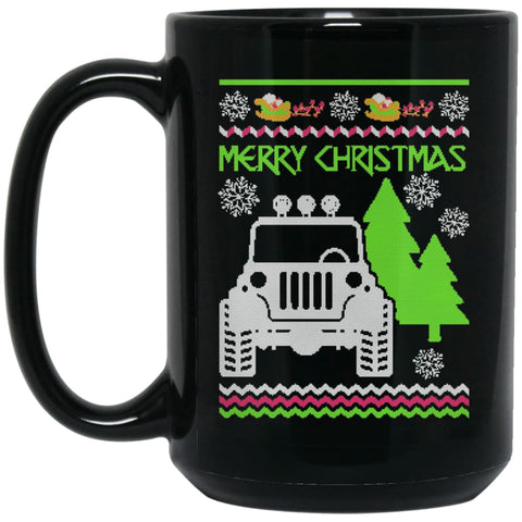 Ugly Jeep Sweater Christmas Gift for Jeep Lover Owner Addicted 15 oz Black Mug - Black / One Size - Drinkware