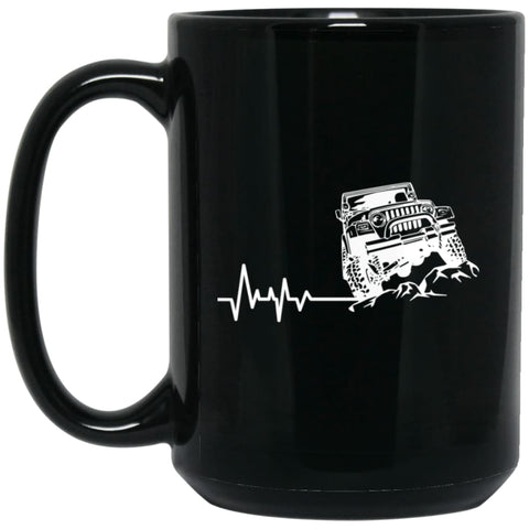 Unlimited Heartbeat Love Jeep Shirt Jeep Lover Driver Owner Addicted 15 oz Black Mug - Black / One Size - Drinkware