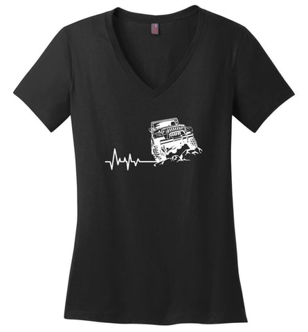 Unlimited Heartbeat Love Jeep Shirt Jeep Lover Driver Owner Addicted Ladies V Neck - Black / M - womens apparel