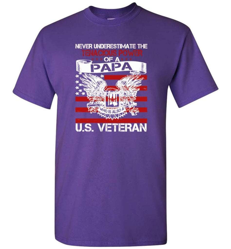 US Veterans Shirt Never Underestimate The Power Of PaPa - Short Sleeve T-Shirt - Purple / S