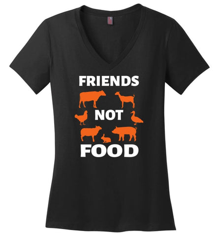 Vegan Vegetarian Shirt Animal is Friends Not Food Ladies V-Neck - Black / M - womens apparel