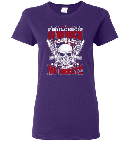 Veteran Shirt Army Shirt If They Stand Behind You give Them Protection Women Tee - Purple / M