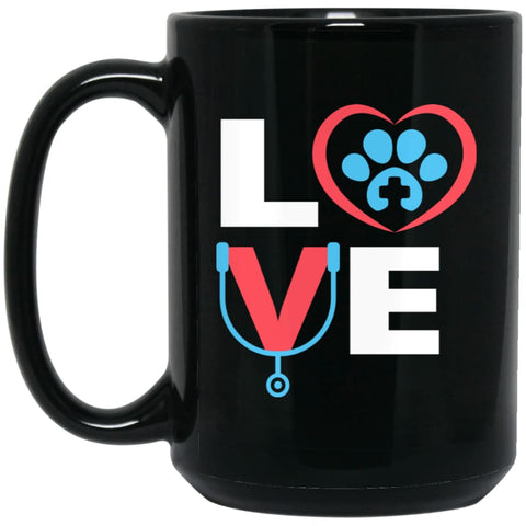 Veterinarian Gift Love Dog Pet Lover Best Vet Tech Gift 15 oz Black Mug - Black / One Size - Drinkware