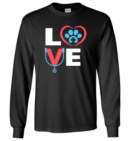 Veterinary Shirt Love Dog Gift For Pet Lover Vet Tech - Long Sleeve T-Shirt - Black / M