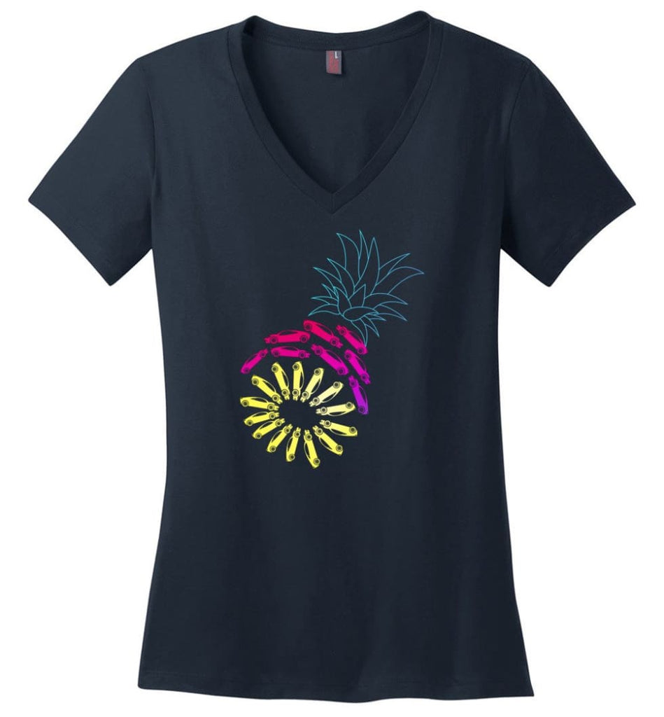 Vintage Car Pineapple Funny Graphic - Ladies V-Neck - Navy / M - Ladies V-Neck