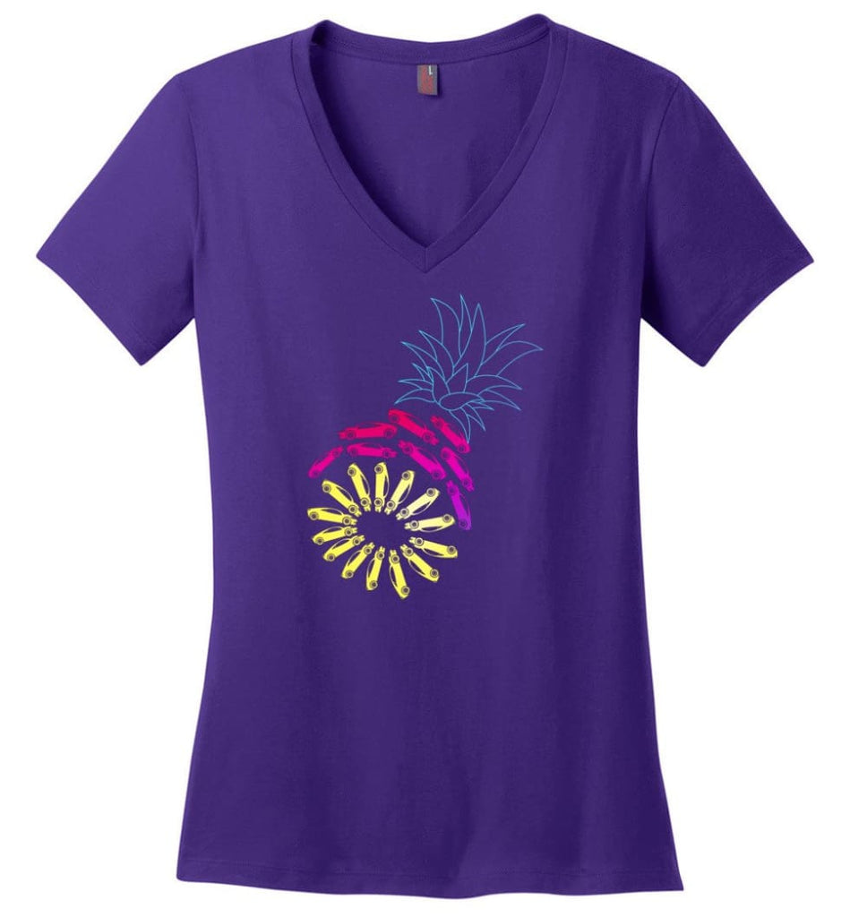 Vintage Car Pineapple Funny Graphic - Ladies V-Neck - Purple / M - Ladies V-Neck