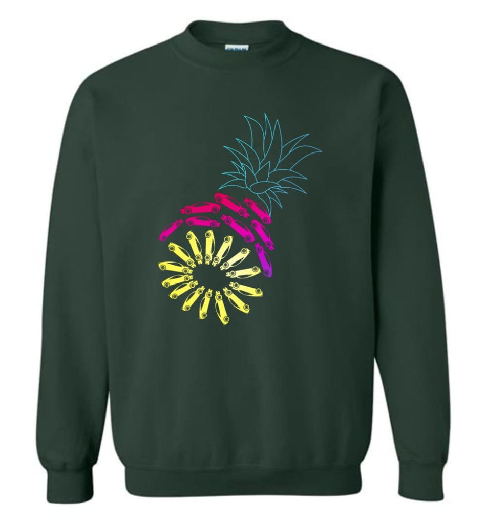 Vintage Car Pineapple Funny Graphic - Sweatshirt - Forest Green / M - Sweatshirt
