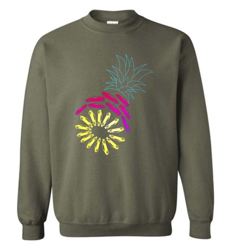 Vintage Car Pineapple Funny Graphic - Sweatshirt - Military Green / M - Sweatshirt