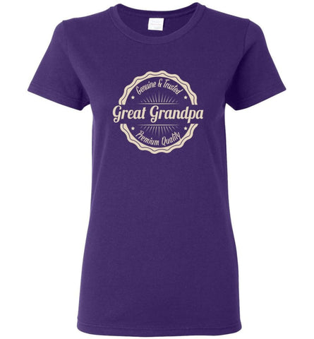Vintage Grandfather Gift Great Grandpa Genuine and Trusted Women Tee - Purple / M
