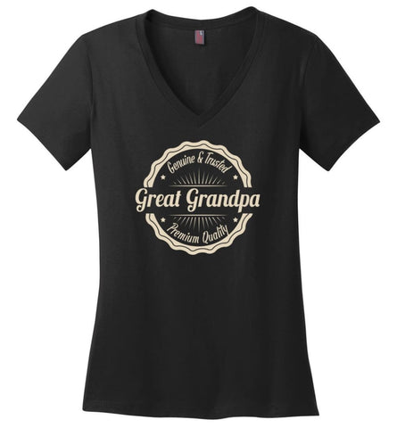 Vintage Grandfather Gift T Shirt Great Grandpa Genuine And Trusted Ladies V Neck - Black / M - womens apparel