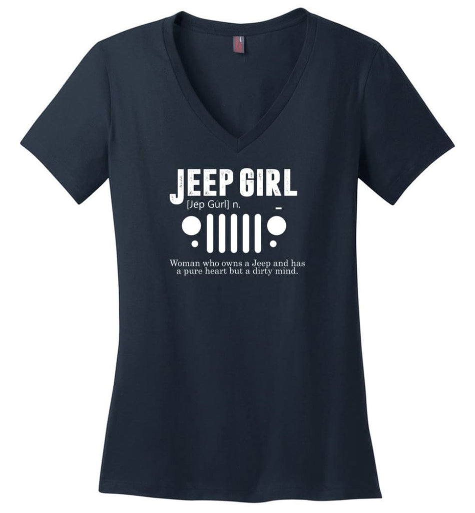 Vintage Jeep Shirt Pure Heart But Dirty Mind Jeep Girl Jeep Wife Ladies V-Neck - Navy / M - Ladies V-Neck