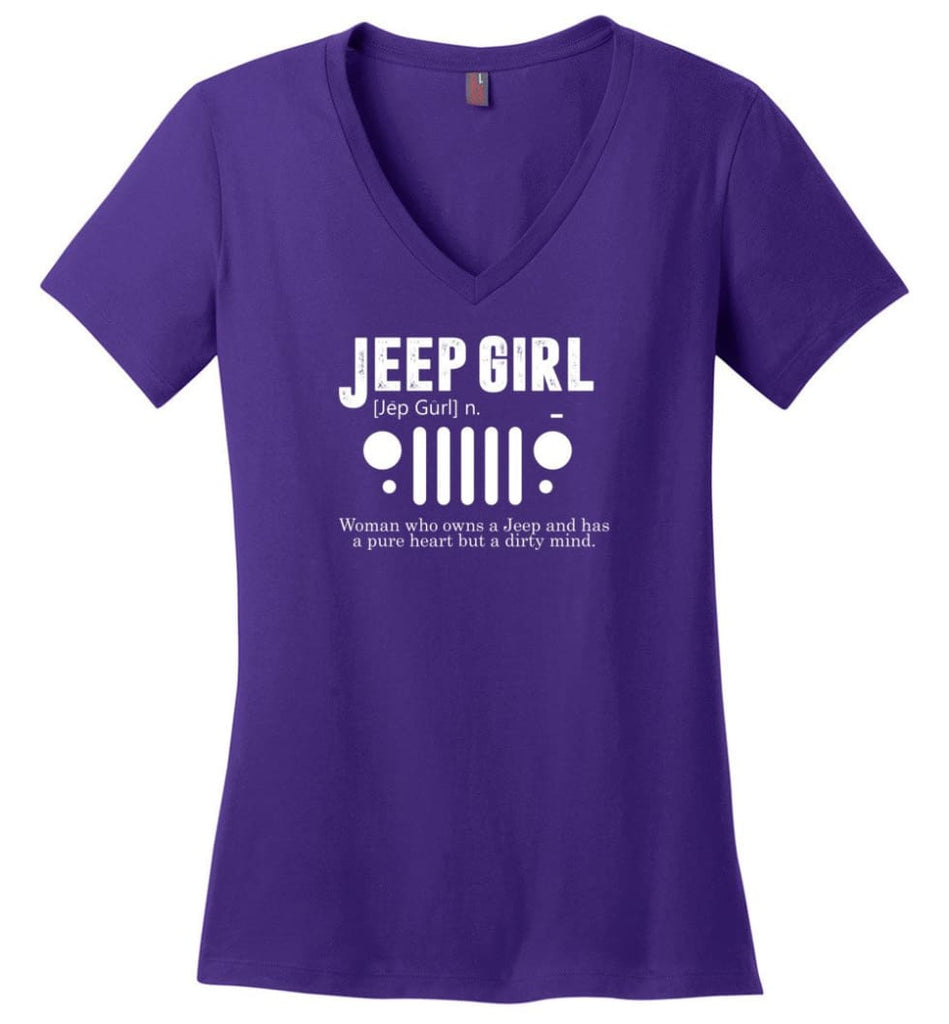 Vintage Jeep Shirt Pure Heart But Dirty Mind Jeep Girl Jeep Wife Ladies V-Neck - Purple / M - Ladies V-Neck