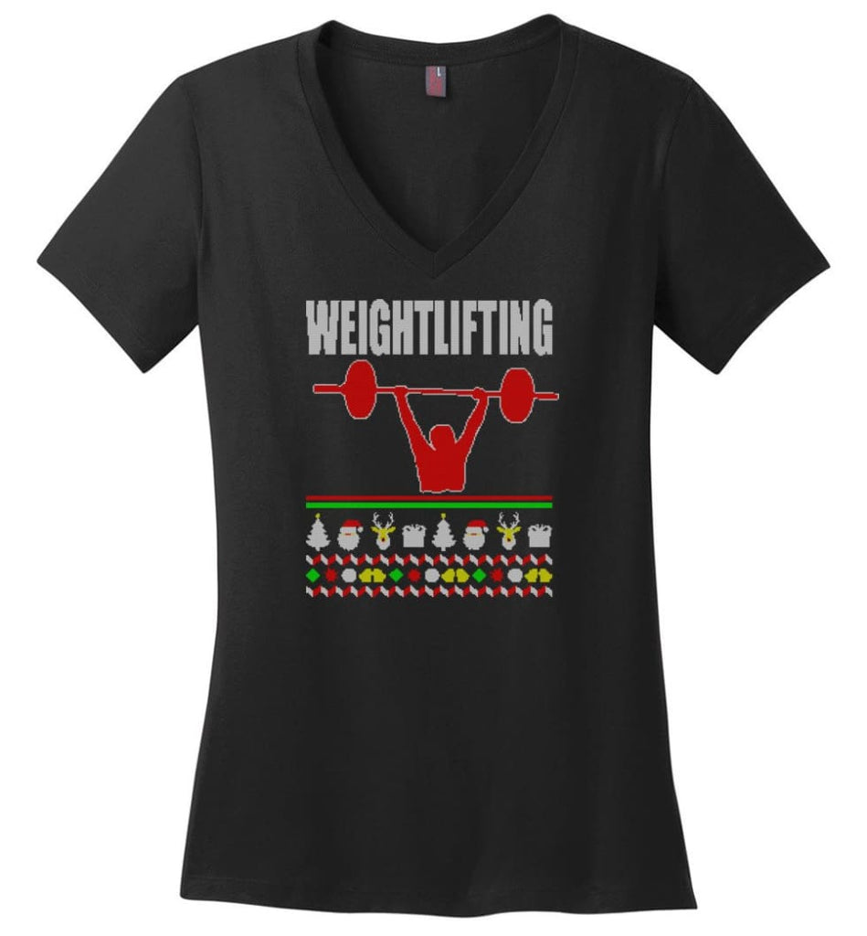 Volleyball Ugly Christmas Sweater Ladies V-Neck - Black / M