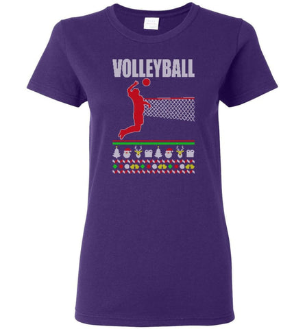 Volleyball Ugly Christmas Sweater Women Tee - Purple / M