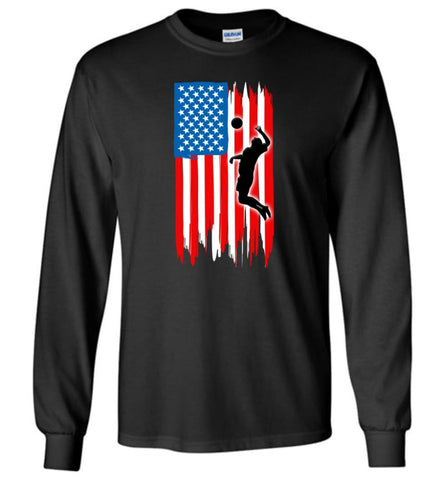 Volleyball With American Flag - Long Sleeve T-Shirt - Black / M