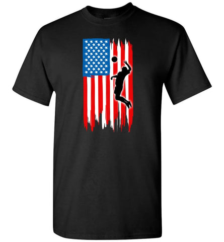 Volleyball With American Flag - Short Sleeve T-Shirt - Black / S