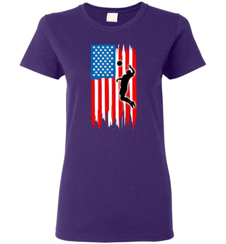 Volleyball With American Flag Women Tee - Purple / M