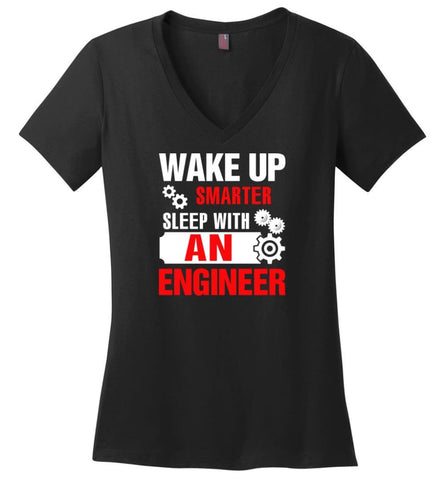 Wake Up Smarter Sleep With An Engineer Ladies V-Neck - Black / M