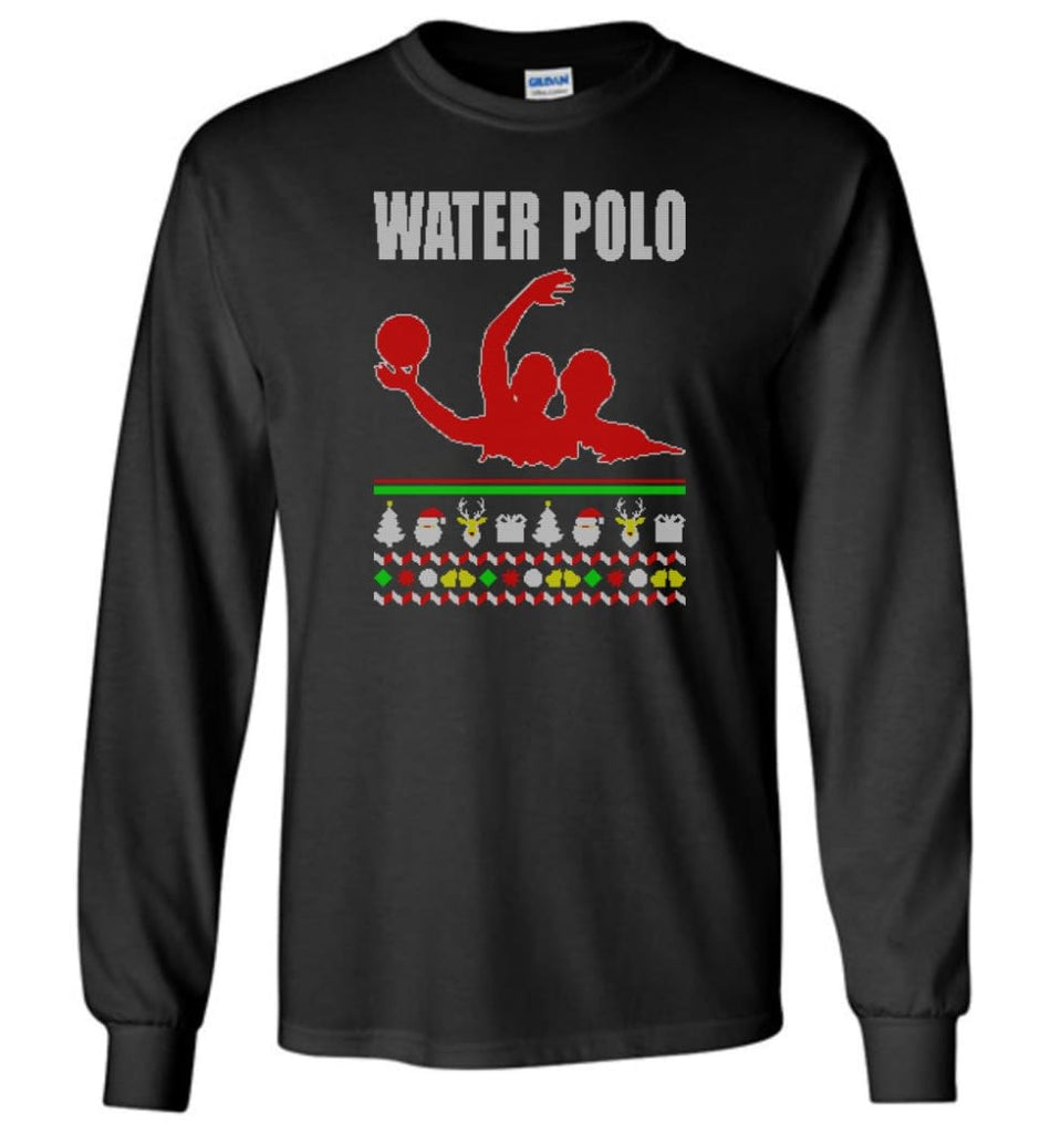 Water Polo Ugly Christmas Sweater - Long Sleeve T-Shirt - Black / M
