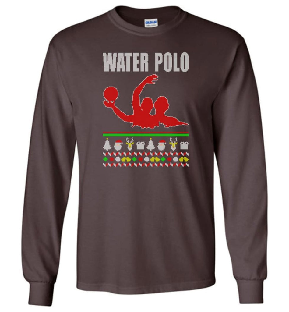 Water Polo Ugly Christmas Sweater - Long Sleeve T-Shirt - Dark Chocolate / M