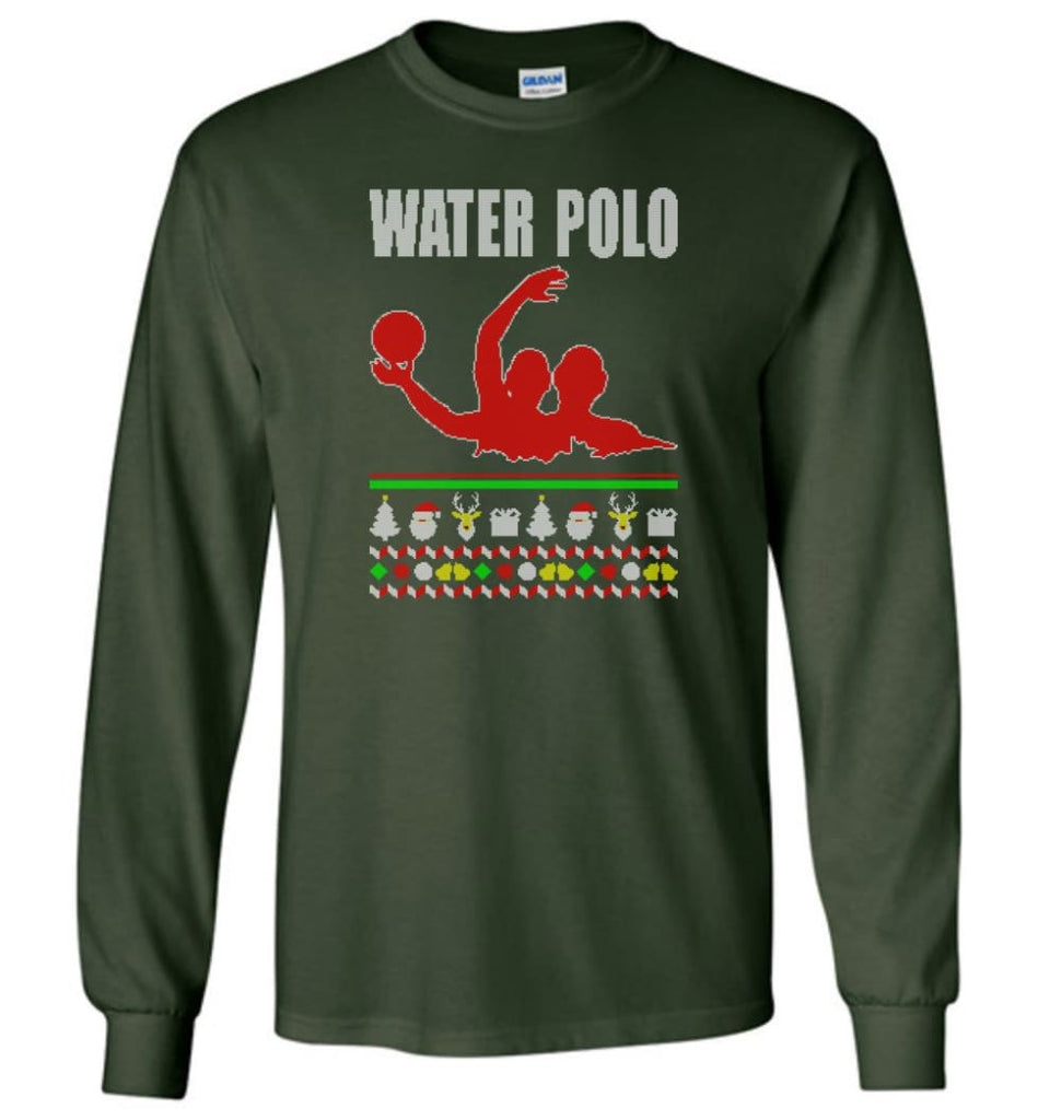 Water Polo Ugly Christmas Sweater - Long Sleeve T-Shirt - Forest Green / M
