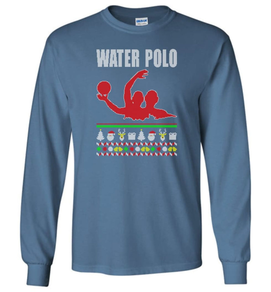 Water Polo Ugly Christmas Sweater - Long Sleeve T-Shirt - Indigo Blue / M