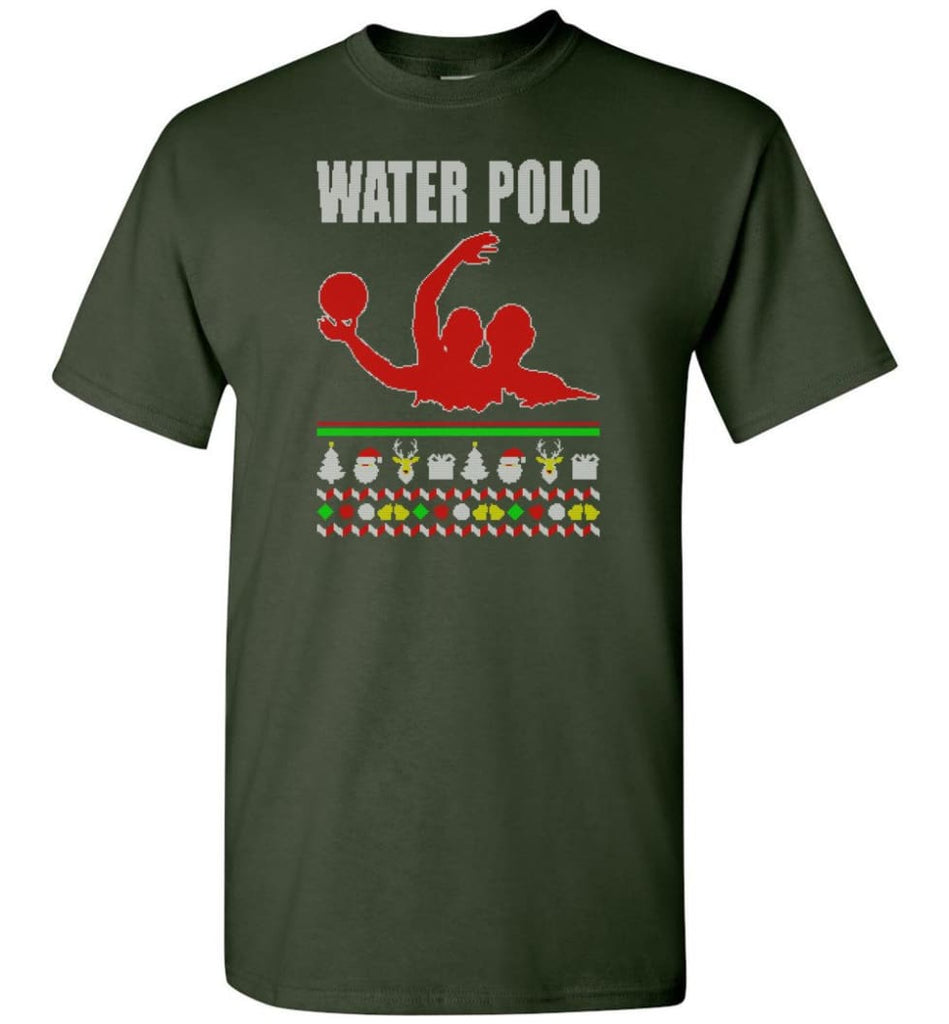 Water Polo Ugly Christmas Sweater - Short Sleeve T-Shirt - Forest Green / S