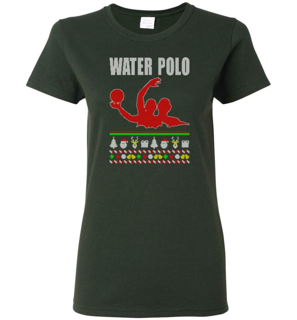 Water Polo Ugly Christmas Sweater Women Tee - Forest Green / M