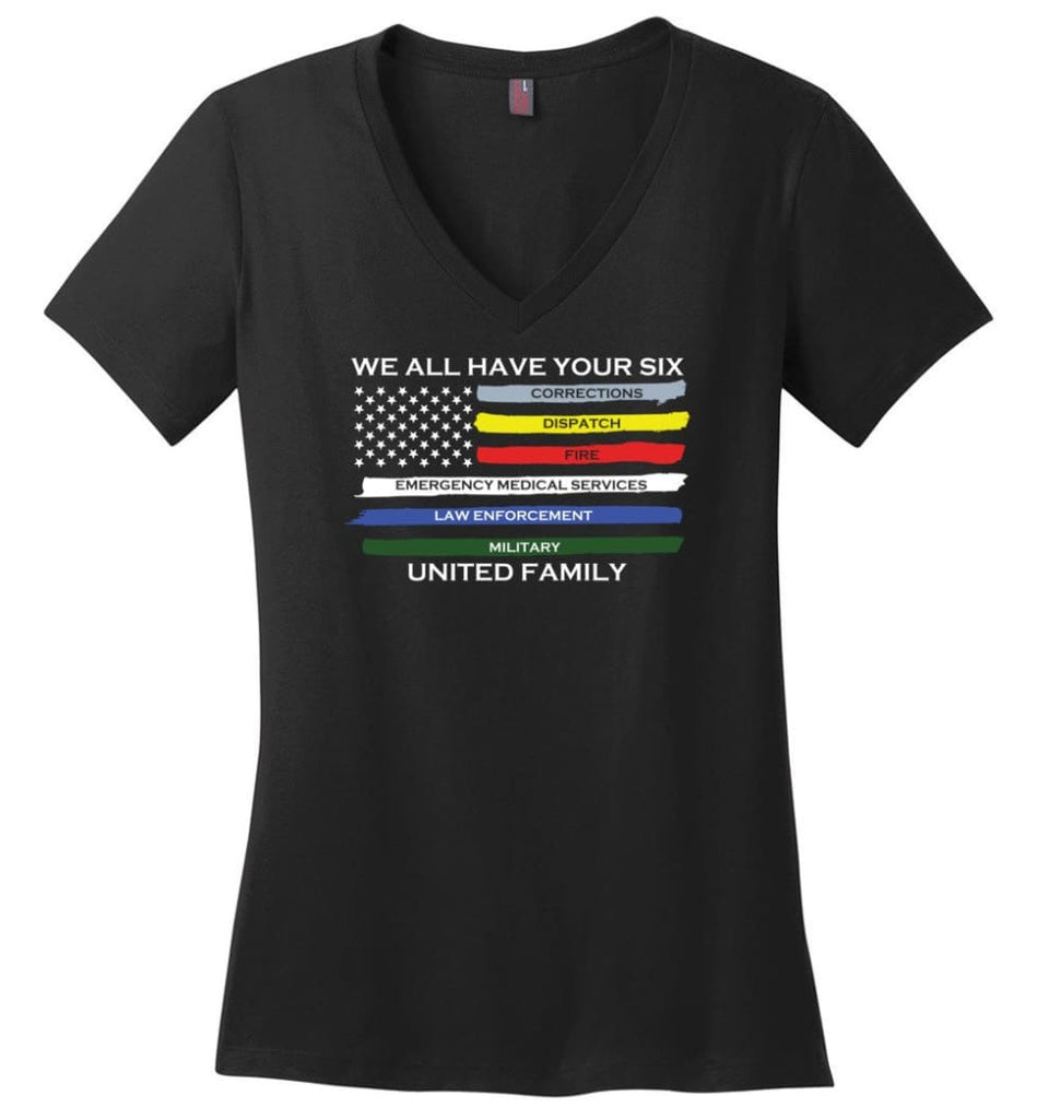 We All Have Your Six United Family Ladies V-Neck - Black / M
