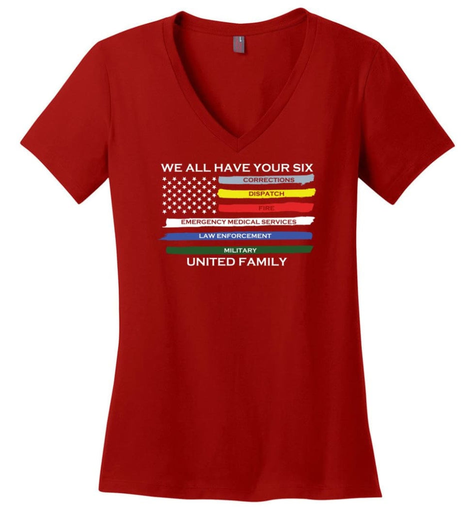 We All Have Your Six United Family Ladies V-Neck - Red / M