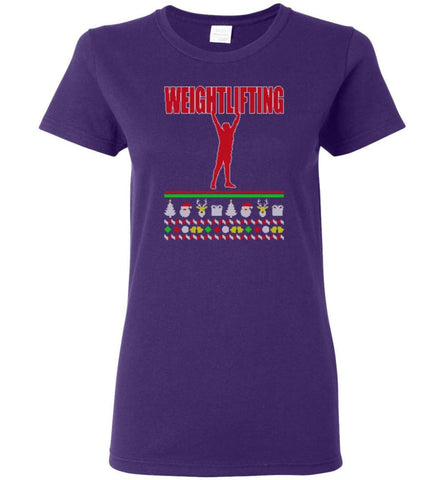 Weightlifting Ugly Christmas Sweater Women Tee - Purple / M