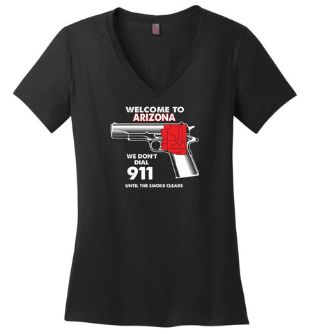 Welcome To Arizona 2nd Amendment Supporters Ladies V-Neck - Black / M