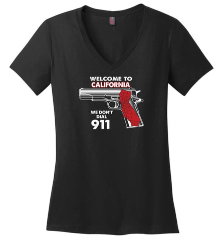 Welcome to California 2nd Amendment Supporters Ladies V-Neck - Black / M