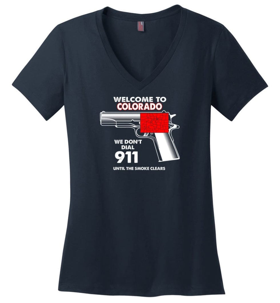Welcome To Colorado 2nd Amendment Supporters Ladies V-Neck - Navy / M