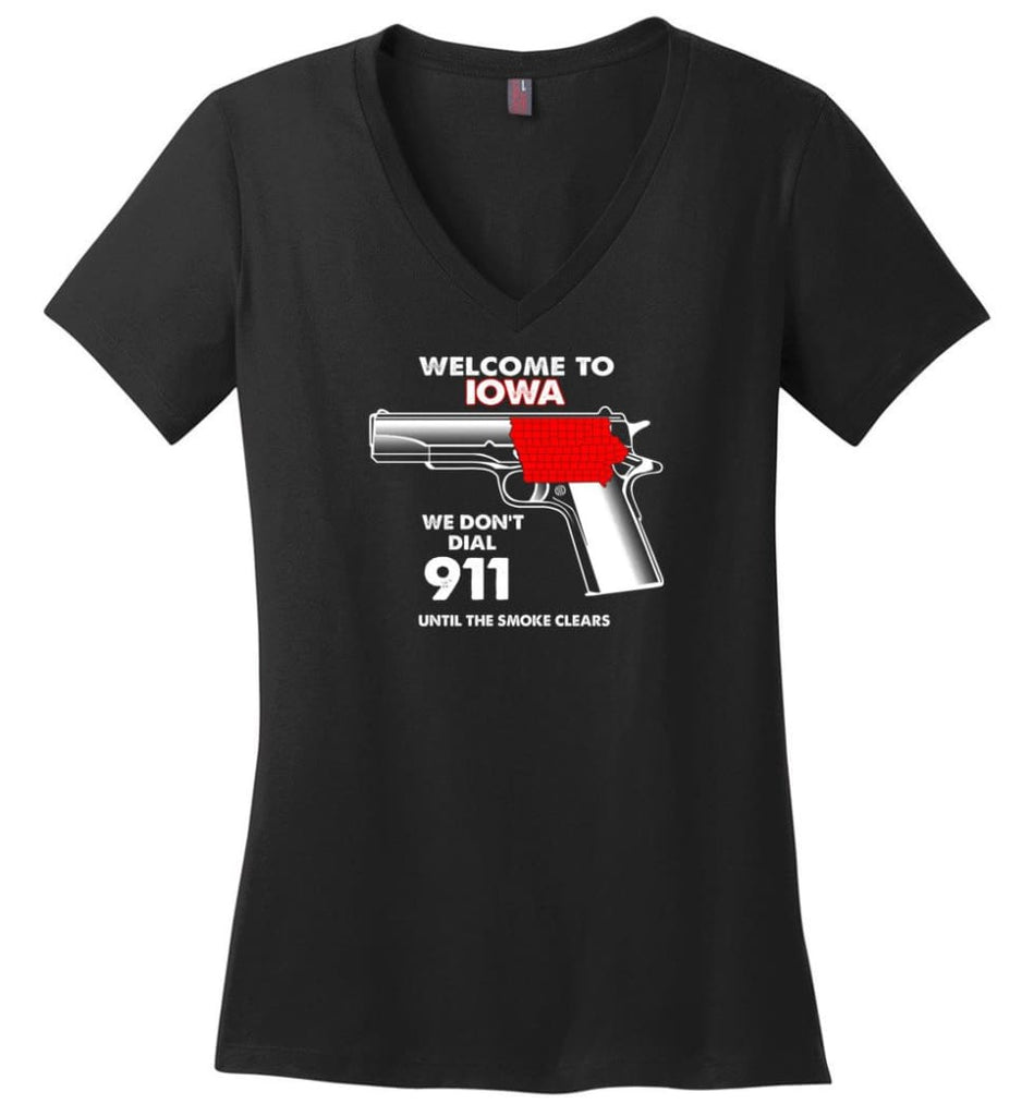 Welcome To Iowa 2nd Amendment Supporters Ladies V-Neck - Black / M