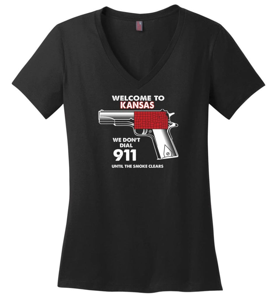 Welcome to Kansas 2nd Amendment Supporters Ladies V-Neck - Black / M