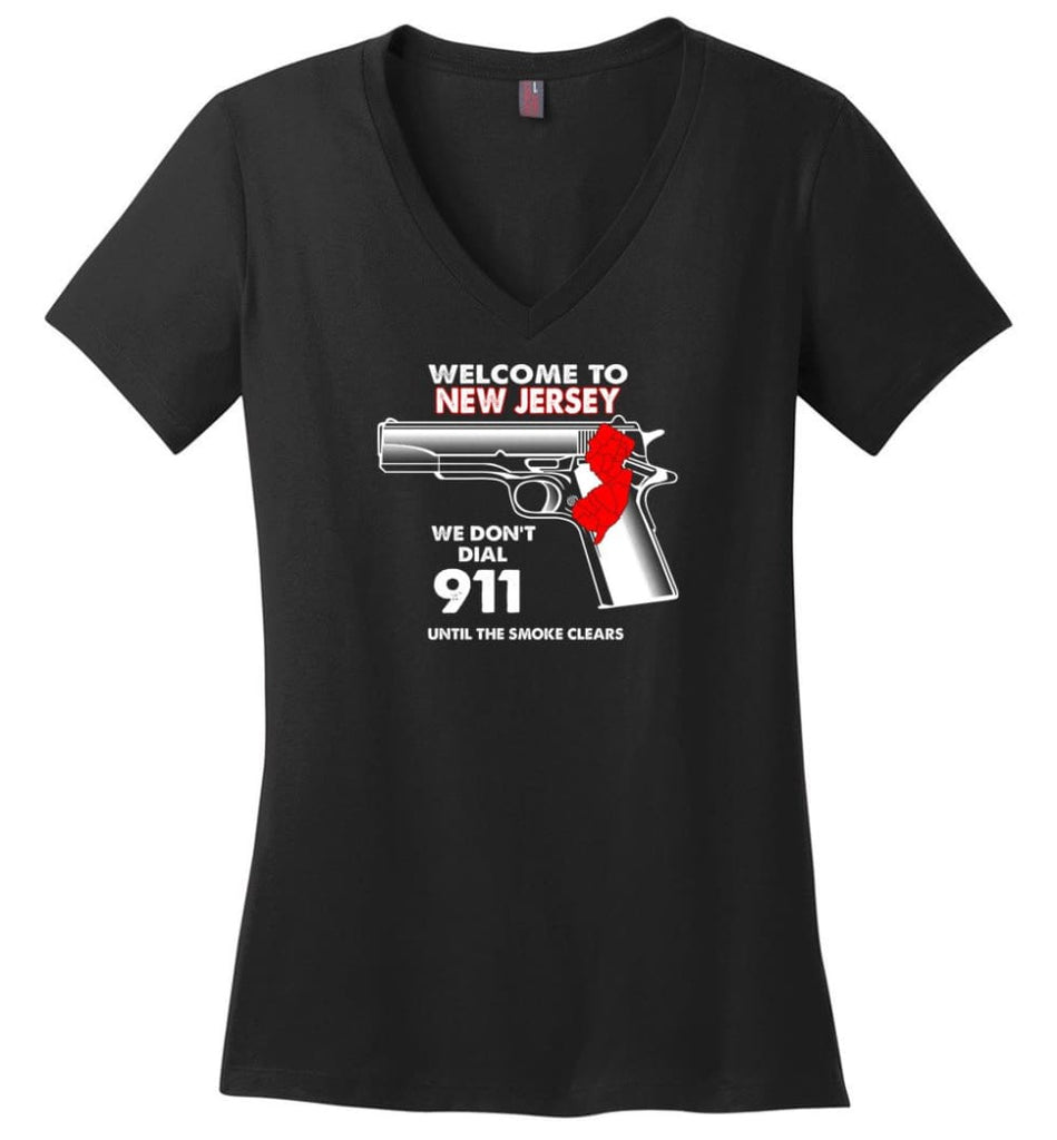 Welcome To New Jersey 2nd Amendment Supporters Ladies V-Neck - Black / M