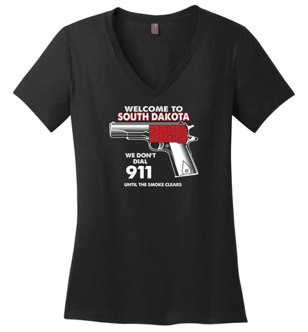 Welcome to South Dakota 2nd Amendment Supporters Ladies V-Neck - Black / M