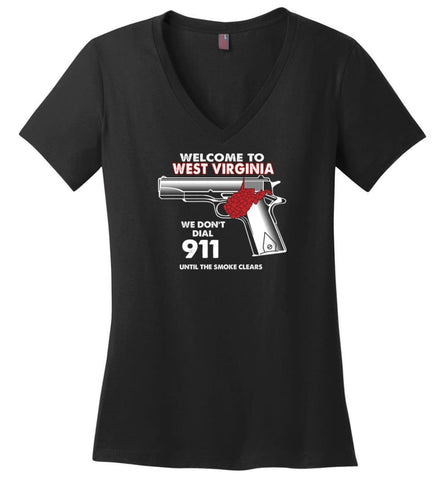 Welcome to West Virginia 2nd Amendment Supporters Ladies V-Neck - Black / M