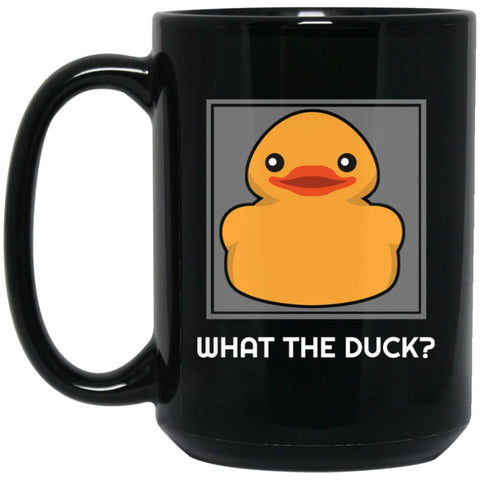 What The Duck Funny Gift Yellow Rubber Ducky 15 oz Black Mug - Black / One Size - Drinkware