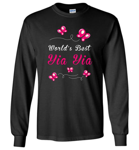 World Best yia Yia Grandma Mom Gift Long Sleeve T-Shirt - Black / M