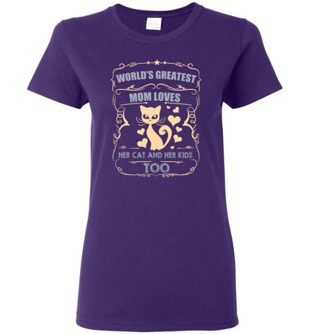 World’s Greatest Mom Loves Cat and Her Kids Too Funny Cat Mom Christmas Sweater - Women T-shirt - Purple / M