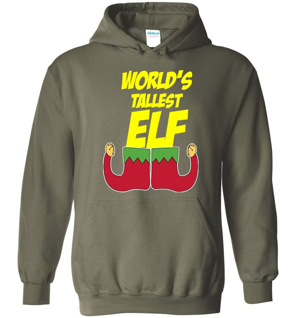 World’s Tallest Elf Funny Christmas Hoodie - Military Green / M
