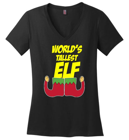 World’s Tallest Elf Funny Christmas Ladies V-Neck - Black / M
