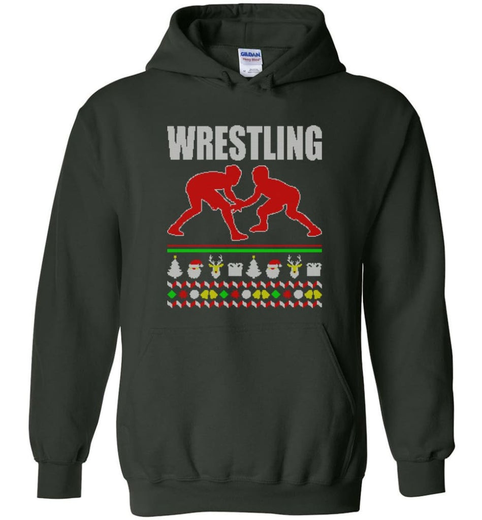 Wrestling Ugly Christmas Sweater - Hoodie - Forest Green / M