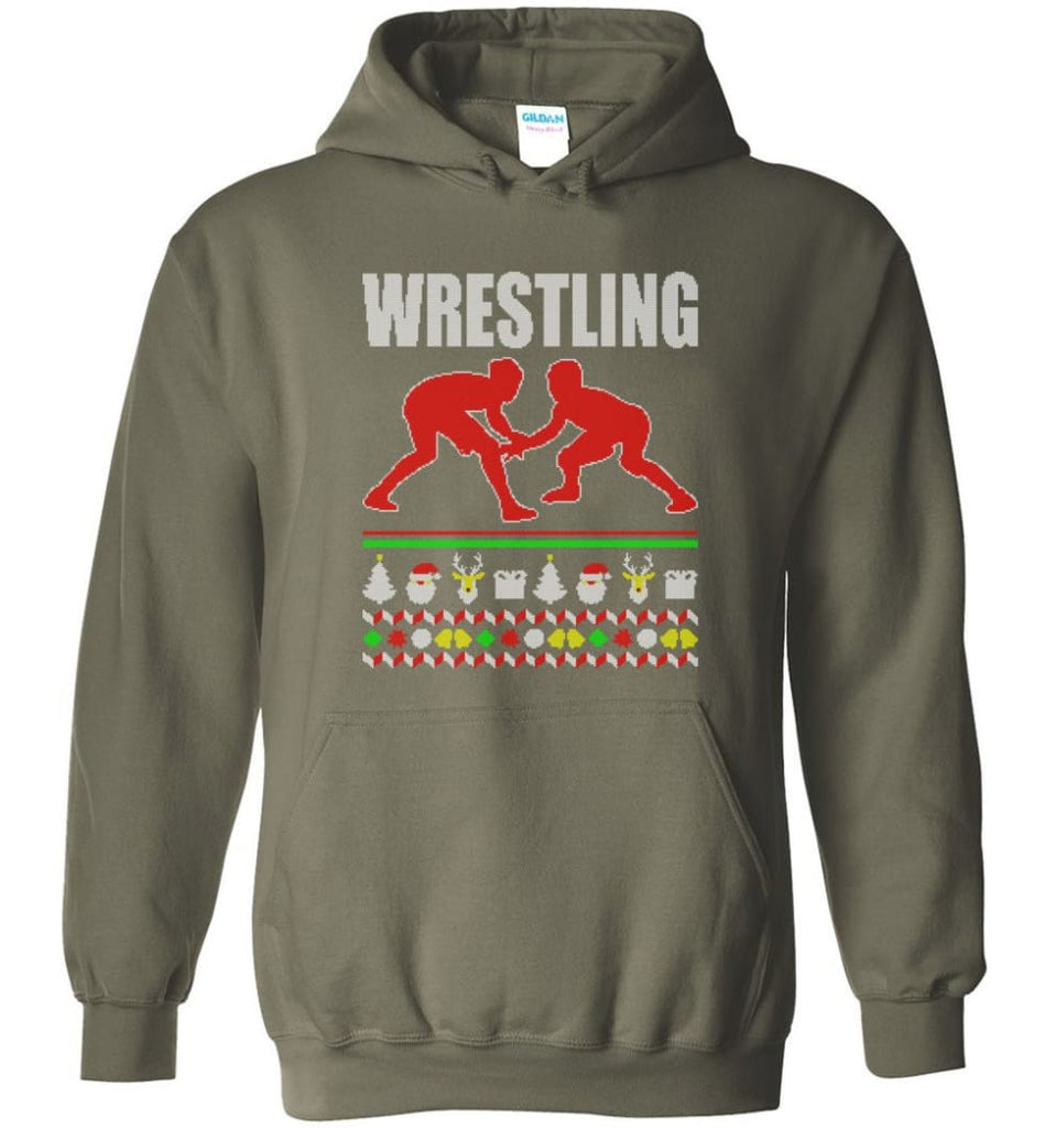 Wrestling Ugly Christmas Sweater - Hoodie - Military Green / M
