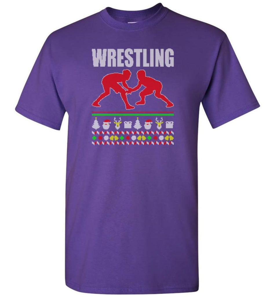 Wrestling Ugly Christmas Sweater - Short Sleeve T-Shirt - Purple / S