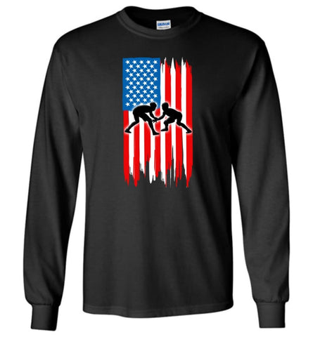 Wrestling With American Flag - Long Sleeve T-Shirt - Black / M