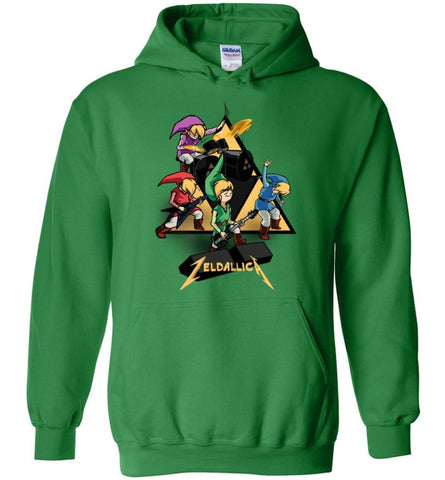 Zeldallica T Shirt Zelda Link Metalli Ca T Shirt Video Game And Music True Fasn Hoodie - Irish Green / M